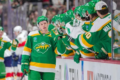 Minnesota Wild forward Marco Rossi celebrates goal during 2024 game